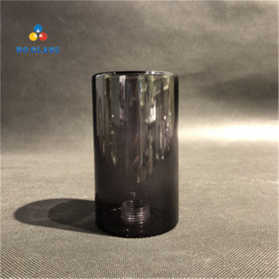 Vintage smoky grey cylindrical blown transparent glass lampshade